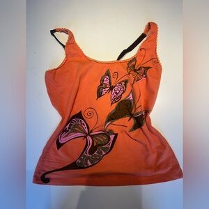 Vintage Dolce & Gabbana Orange and Pink Butterfly Camisole